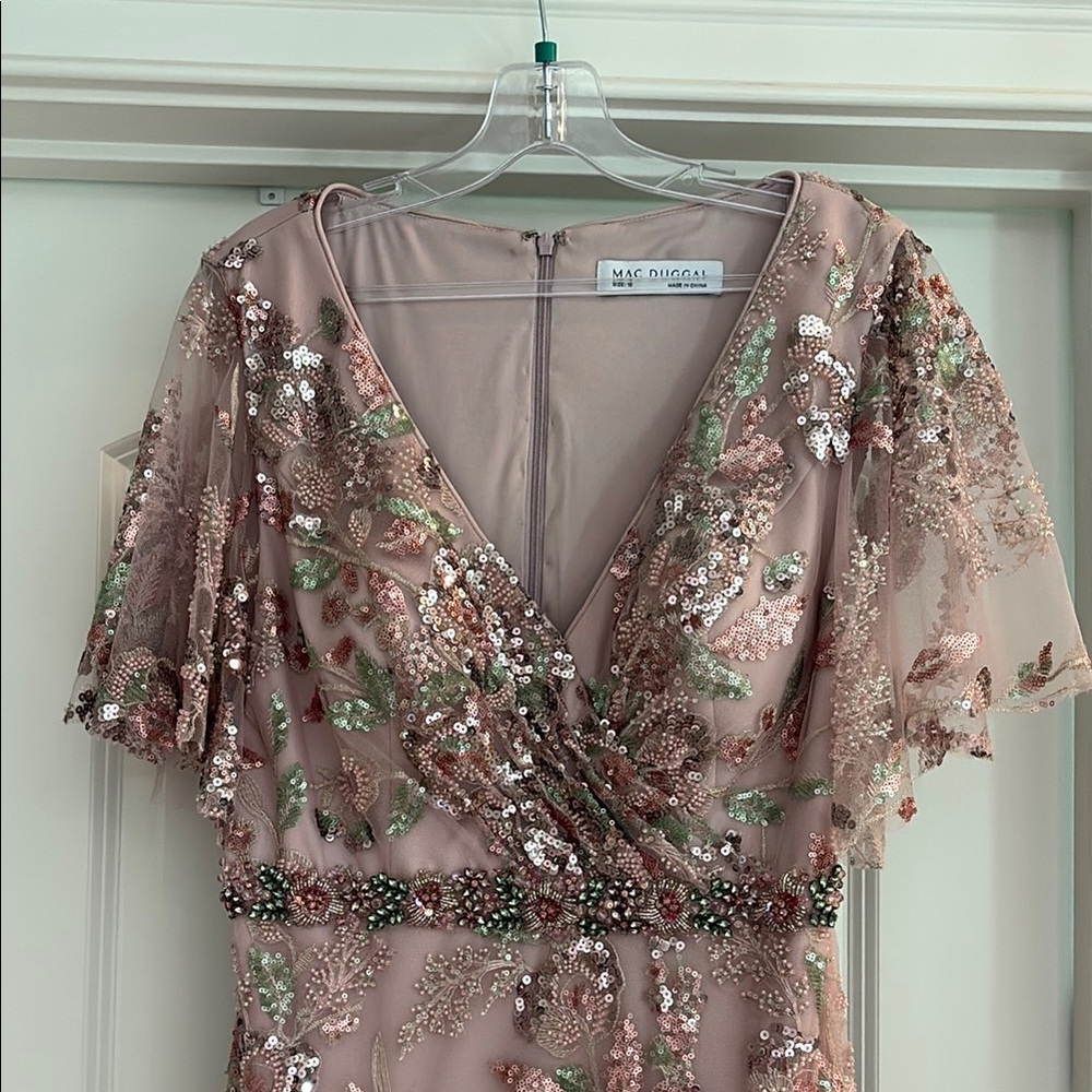 Mac Duggal Blush Sequin Floral Dress